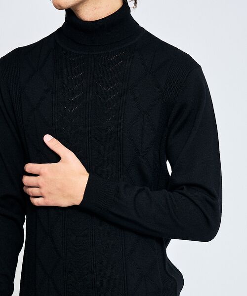 ABAHOUSE / アバハウス ニット・セーター | Pure Merino ハイゲージ タートルネックニット / ケーブルニット | 詳細14