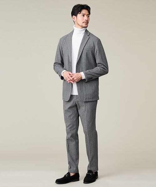 ABAHOUSE / アバハウス テーラードジャケット | 【上下2点SET/WEB限定】ヘリンボーン ジャガード ニットセットアップ /(チャコールグレー)