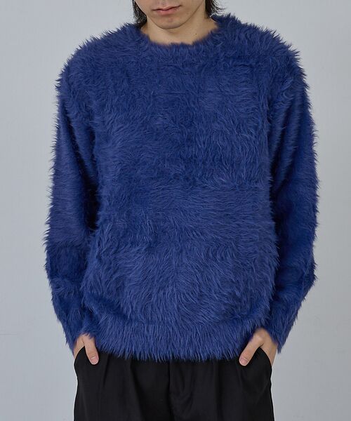 ABAHOUSE / アバハウス ニット・セーター | 【AH ABAHOUSE】ロングシャギー クルーネックニット（ブルー）