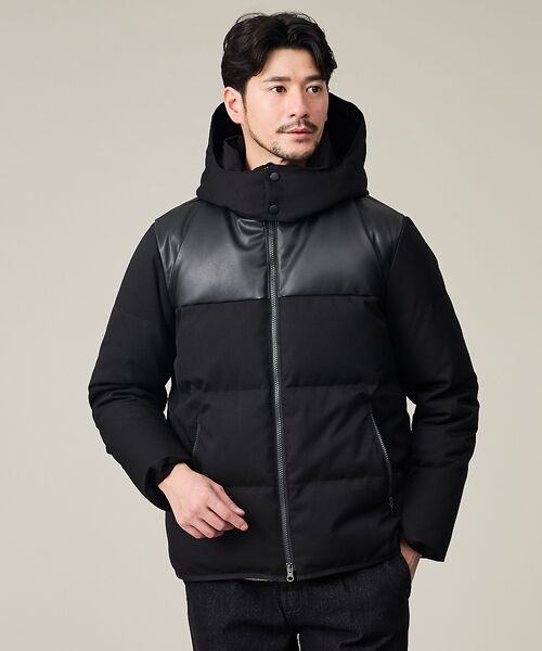 ABAHOUSE/アバハウス 【700FP】レザーライクコンビ ダウンジャケット ブラック 48 ABAHOUSE/アバハウス 【700FP】レザーライクコンビ ダウンジャケット ブラック 48