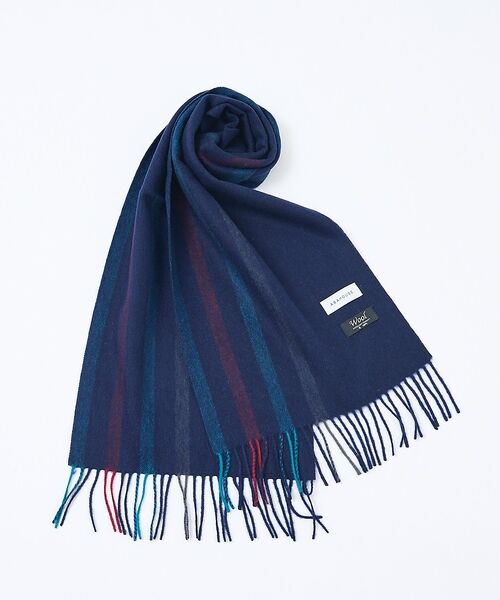 ABAHOUSE / アバハウス マフラー・ショール・スヌード・ストール | チェック＆ストライプ　ウールマフラー（ネイビー）