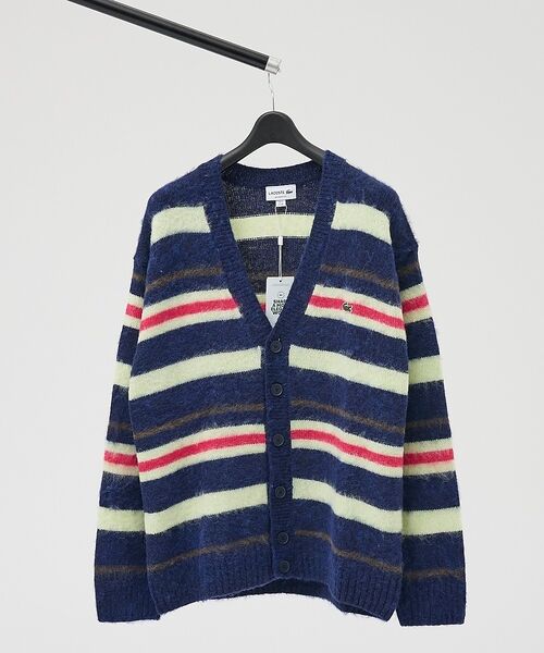 ABAHOUSE / アバハウス カーディガン・ボレロ | 【LACOSTE / ラコステ】アルパカブレンド ボーダーニットカーディガン（ネイビー）