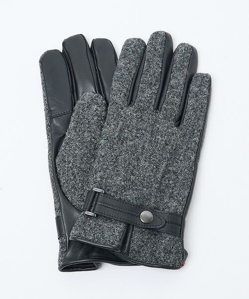 ABAHOUSE / アバハウス 手袋 | Harris Tweed ベルト付きグローブ / タッチパネル対応（グレー）