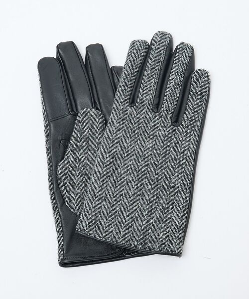 ABAHOUSE / アバハウス 手袋 | 【HarrisTweed】 ラムレザー×ツイード コンビ グローブ / タッチパ（グレー系その他1）