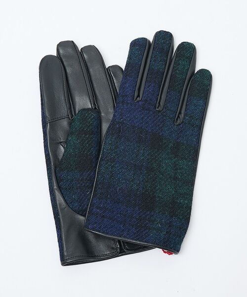 ABAHOUSE / アバハウス 手袋 | 【HarrisTweed】 ラムレザー×ツイード コンビ グローブ / タッチパ（ブルー系その他1）