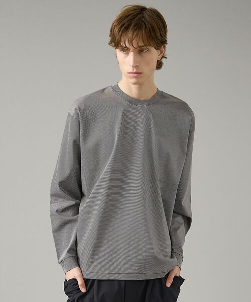 ABAHOUSE / アバハウス Tシャツ | コットンポンチ モダンフィット ボーダーロンT / オーバーサイズ【予約】（チャコールグレー）