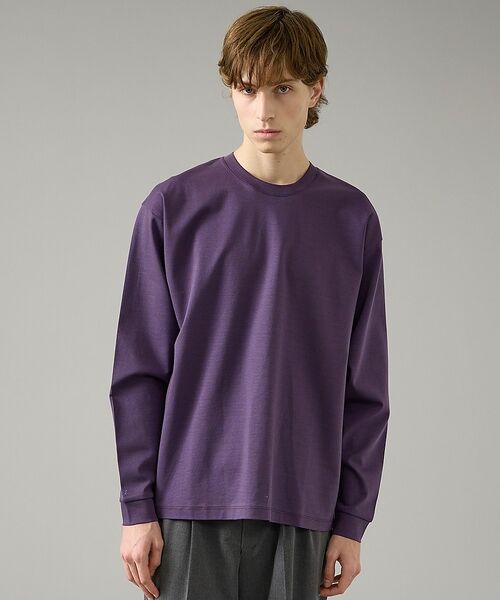 ABAHOUSE / アバハウス Tシャツ | コットンポンチ モダンフィット ボーダーロンT / オーバーサイズ【予約】（ブラウン）