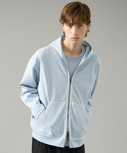 ABAHOUSE / アバハウス パーカー | 【スウェットライク】フェード ポンチ　ダブルZIPパーカー【予約】（サックスブルー）