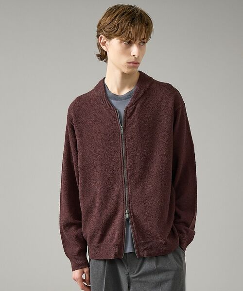 ABAHOUSE / アバハウス ブルゾン | コットンブークレー ダブルZIP ニットブルゾン / クルーカーディガン【予約】（ブラウン）