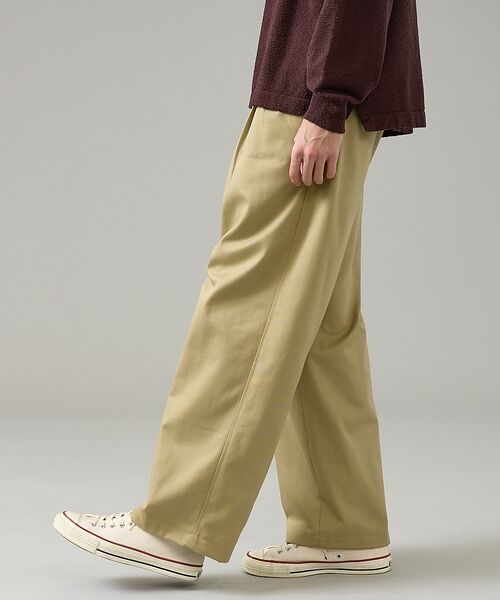 ABAHOUSE / アバハウス パンツ | 2タック チノワイドパンツ / イージーパンツ【追加生産】【予約】(ベージュ)