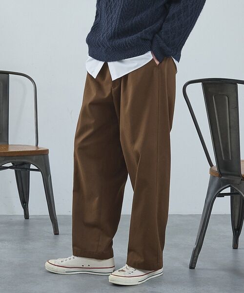 ABAHOUSE / アバハウス パンツ | 2タック チノワイドパンツ / イージーパンツ【追加生産】【予約】(ブラウン)