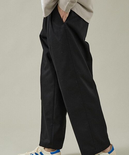 ABAHOUSE / アバハウス パンツ | 2タック チノワイドパンツ / イージーパンツ【追加生産】【予約】(ブラック)