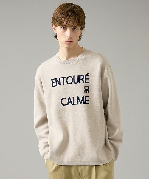 ABAHOUSE / アバハウス ニット・セーター | 【2026NEW】ジャガードロゴニット プルオーバー / オーバーサイズ / L（ベージュ）