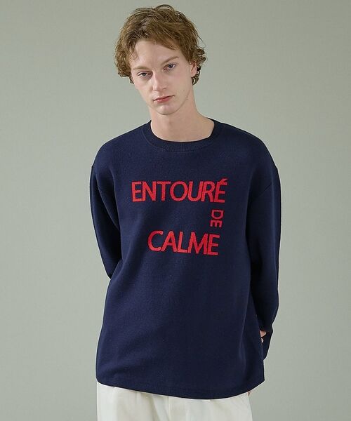 ABAHOUSE / アバハウス ニット・セーター | 【2026NEW】ジャガードロゴニット プルオーバー / オーバーサイズ / L（ネイビー）