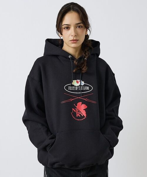 ABAHOUSE / アバハウス パーカー | 【FRUIT OF THE LOOM】FTL×EVA ロゴプリントフーディー /（ブラック）