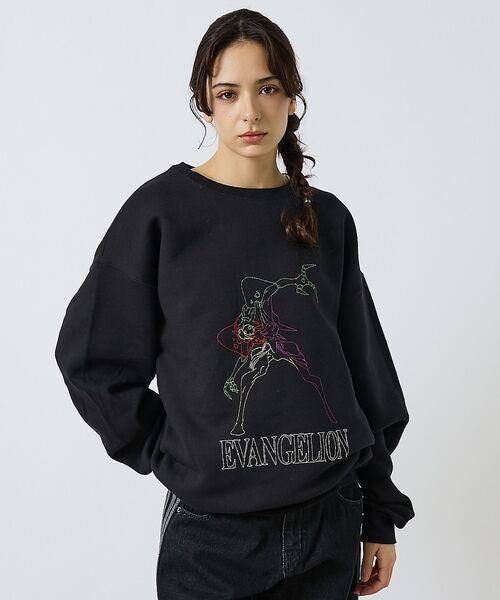 ABAHOUSE / アバハウス スウェット | 【EVANGELION x FRUIT OF THE LOOM】刺繍 クルーネッ（ブラック）