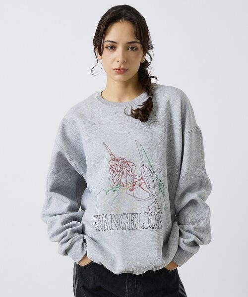 ABAHOUSE / アバハウス スウェット | 【EVANGELION x FRUIT OF THE LOOM】刺繍 クルーネッ（ライトグレー）