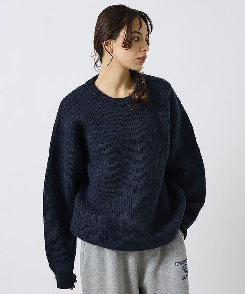 ABAHOUSE / アバハウス ニット・セーター | 【LUCEBER/ルースバー 】MIDDLE GAUGE KNIT SWEATE(ネイビー)