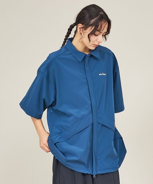 ABAHOUSE / アバハウス シャツ・ブラウス | 【WILDTHINGS / ワイルドシングス】ELASTIC NYLON DEN（ブルーグレー）