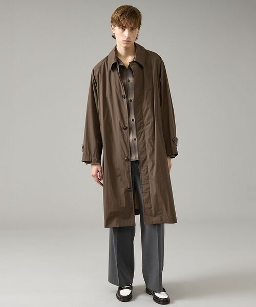 ABAHOUSE / アバハウス ステンカラーコート | クリスピーナイロン バルカラーコート / オーバーサイズ / 軽量 ストレッチ | 詳細1