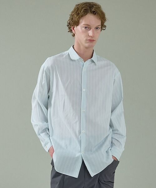 ABAHOUSE / アバハウス シャツ・ブラウス | エアリーストライプ オーバーサイズ レギュラーカラーシャツ【予約】（グリーン系その他1）