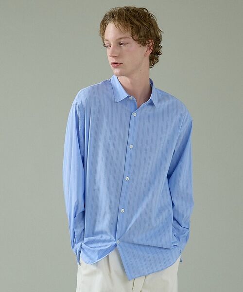 ABAHOUSE / アバハウス シャツ・ブラウス | エアリーストライプ オーバーサイズ レギュラーカラーシャツ【予約】（ブルー）