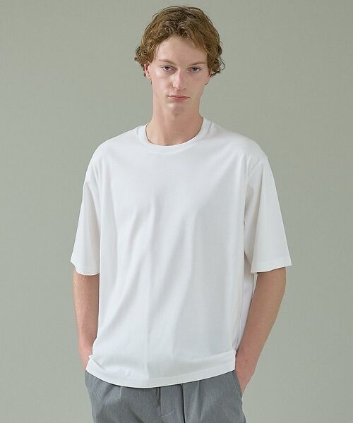 ABAHOUSE / アバハウス Tシャツ | KNIT COLLAR コットンポンチ クルーネック半袖Tシャツ / リラックス（ホワイト）