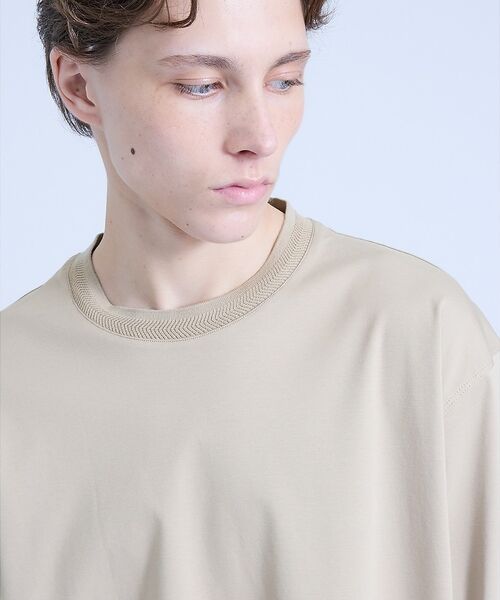 ABAHOUSE / アバハウス Tシャツ | KNIT COLLAR コットンポンチ クルーネック半袖Tシャツ / リラックス(ベージュ)
