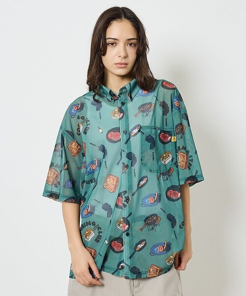 ABAHOUSE / アバハウス Tシャツ | 【COBMASTER / コブマスター】総柄メッシュ半袖シャツ【予約】（グリーン）