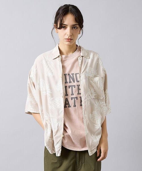 ABAHOUSE / アバハウス シャツ・ブラウス | 【REMI RELIEF / レミ レリーフ】パイナップル柄アロハシャツ/ユニセ（スモークピンク）
