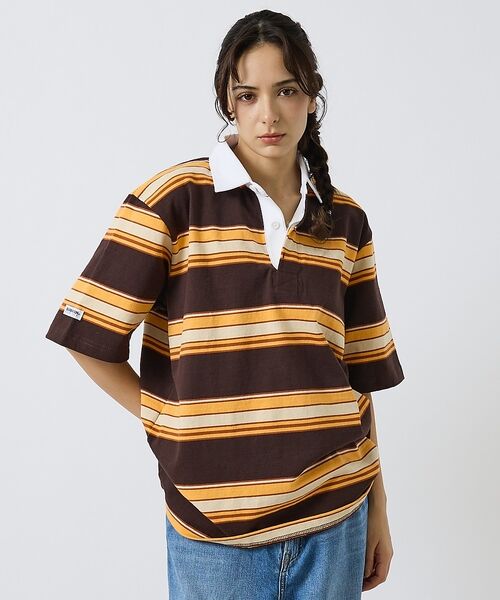 ABAHOUSE / アバハウス ポロシャツ | 【BARBARIAN / バーバリアン】Rugby Collar Short /（ブラウン）