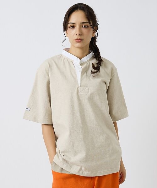 ABAHOUSE / アバハウス ポロシャツ | 【BARBARIAN / バーバリアン】Henley Collar Short（ライトベージュ）
