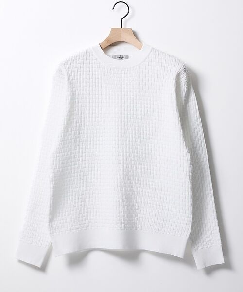 ABAHOUSE / アバハウス ニット・セーター | 【ハイストレッチ】ブロックチェック ジャガード クルーネックニット【予約】（ホワイト）