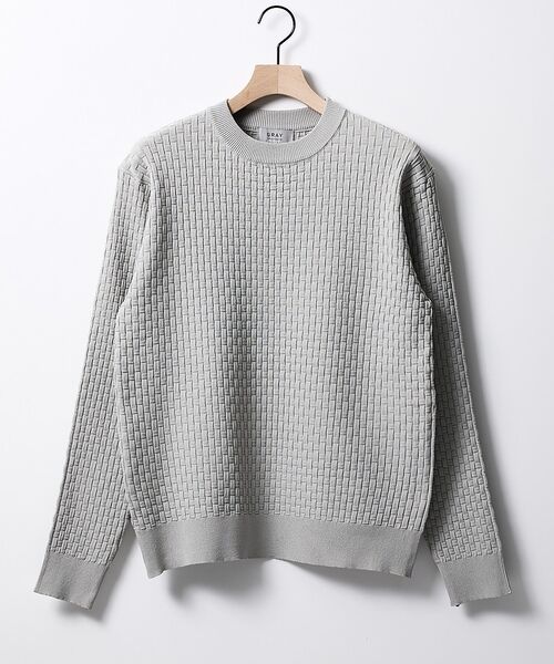 ABAHOUSE / アバハウス ニット・セーター | 【ハイストレッチ】ブロックチェック ジャガード クルーネックニット【予約】（ライトグレー）