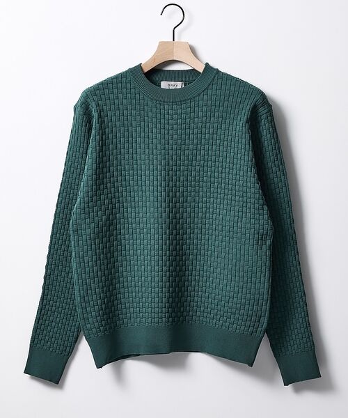 ABAHOUSE / アバハウス ニット・セーター | 【ハイストレッチ】ブロックチェック ジャガード クルーネックニット【予約】（グリーン）