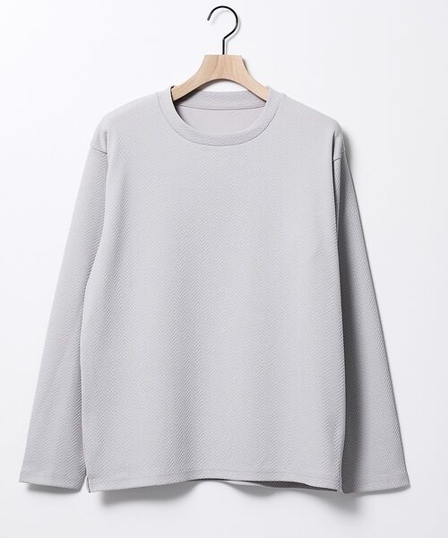 ABAHOUSE / アバハウス Tシャツ | ヘリンボーン ジャガード 長袖Tシャツ【予約】（グレージュ）