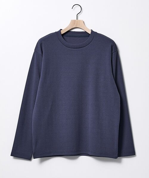 ABAHOUSE / アバハウス Tシャツ | ヘリンボーン ジャガード 長袖Tシャツ【予約】（ブルーグレー）