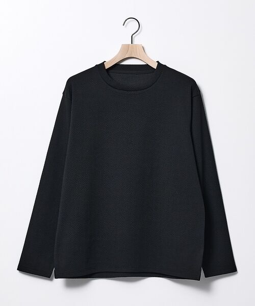 ABAHOUSE / アバハウス Tシャツ | ヘリンボーン ジャガード 長袖Tシャツ【予約】（ブラック）