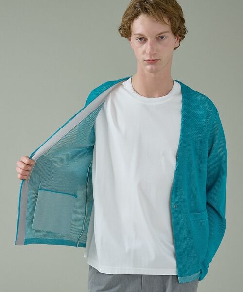 ABAHOUSE / アバハウス カーディガン・ボレロ | 2トーン シアーメッシュ 1ボタン カーディガン | 詳細13