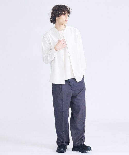 ABAHOUSE / アバハウス シャツ・ブラウス | デニムライク シャンブレー カラーレスシャツ / バンドカラーシャツ / 変形襟 | 詳細8