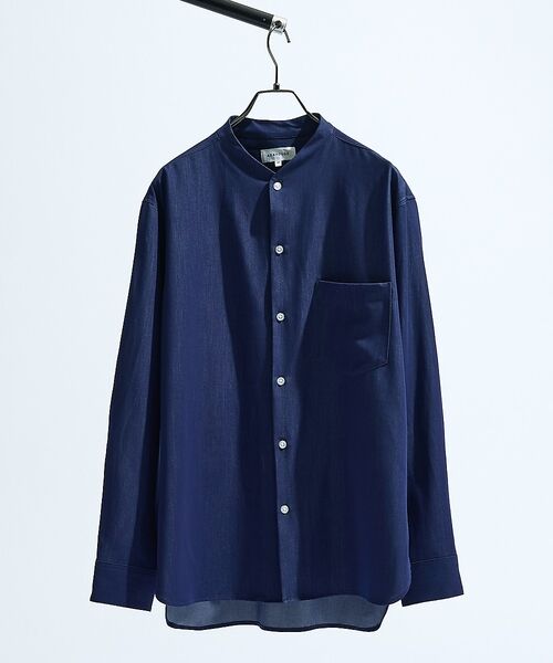 ABAHOUSE / アバハウス シャツ・ブラウス | デニムライク シャンブレー カラーレスシャツ / バンドカラーシャツ / 変形襟(インディゴ)
