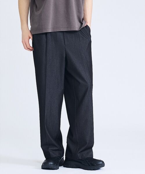 ABAHOUSE / アバハウス パンツ | 【セットアップ対応】デニムライクツイル ワイド イージーパンツ（ブラック）