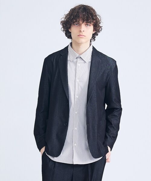 ABAHOUSE / アバハウス テーラードジャケット | 【セットアップ対応】デニムライクツイル シングルジャケット(ブラック)