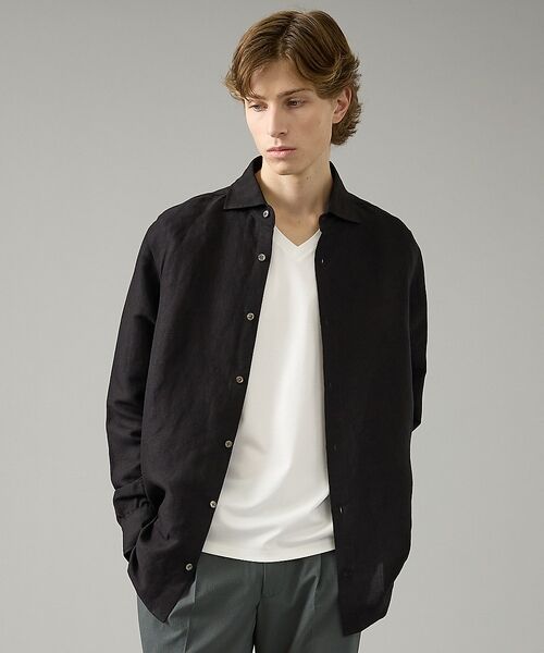ABAHOUSE / アバハウス シャツ・ブラウス | 【BIO加工】リネンブレンド レギュラーフィットシャツ【予約】(ブラック)