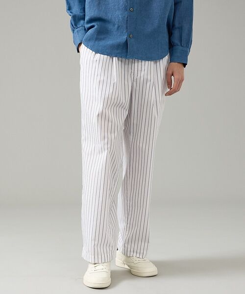 ABAHOUSE / アバハウス パンツ | ウェザークロス ストライプ イージーパンツ / ワイドパンツ【予約】（ホワイト）