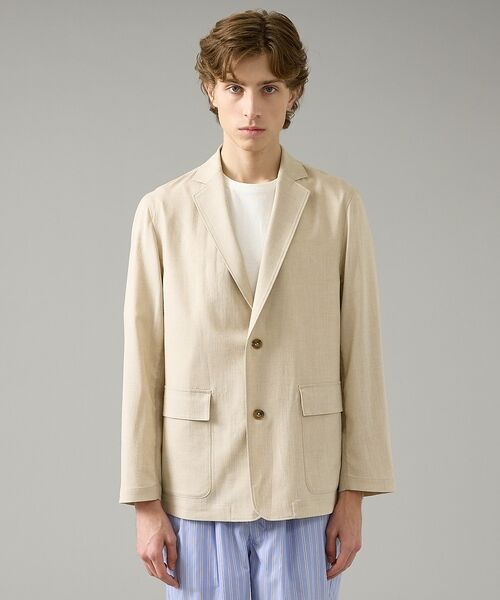 ABAHOUSE / アバハウス ノーカラージャケット | カレンダー加工 リネンライク サマージャケット/ 軽量 ストレッチ【予約】 | 詳細1