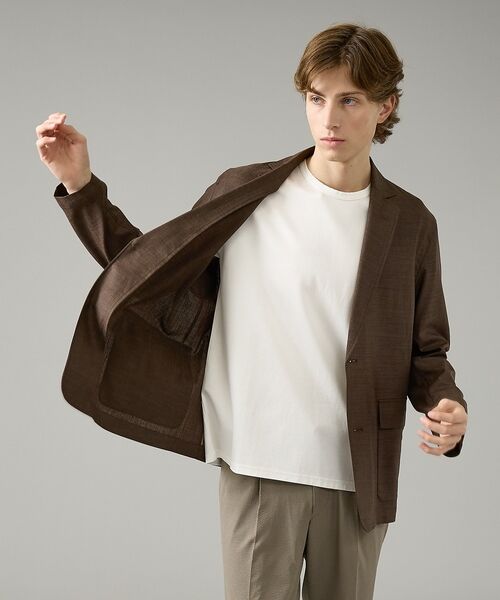 ABAHOUSE / アバハウス ノーカラージャケット | カレンダー加工 リネンライク サマージャケット/ 軽量 ストレッチ【予約】 | 詳細13