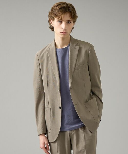 ABAHOUSE / アバハウス テーラードジャケット | 【セットアップ対応】SOLOTEX シアサッカー ジャケット / ストレッチ 通(グレージュ)