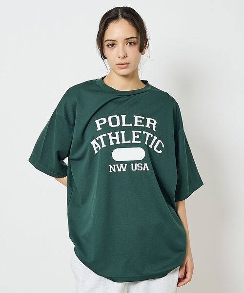 ABAHOUSE / アバハウス Tシャツ | 【POLeR/ポーラー】ATHLETIC ロゴTシャツ / 61MCV0036（グリーン）
