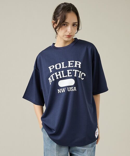 ABAHOUSE / アバハウス Tシャツ | 【POLeR/ポーラー】ATHLETIC ロゴTシャツ / 61MCV0036（ネイビー）